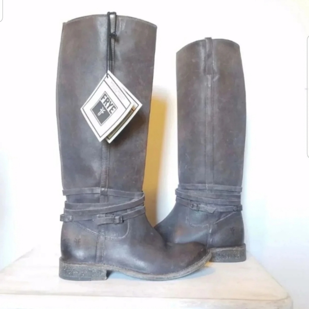 Frye 6.5 brown tall shirley Plate leather boots